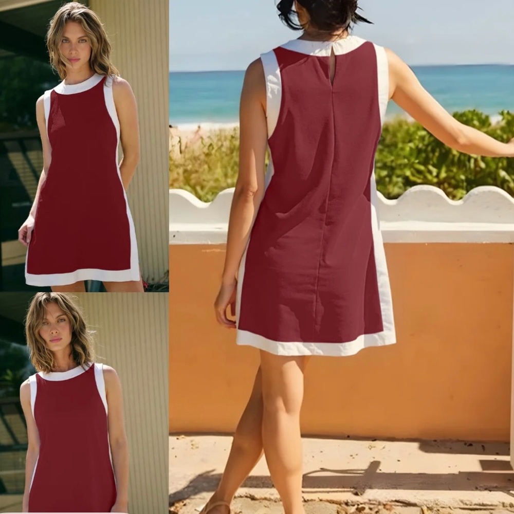 Red and White Sleeveless Dress